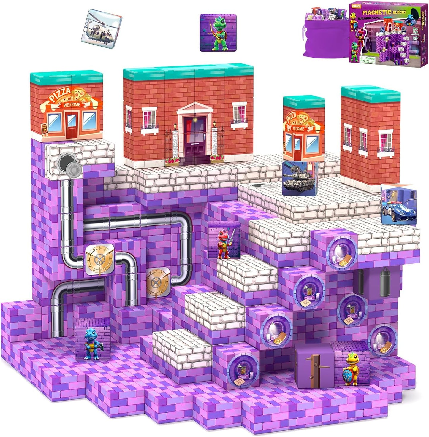 Magnetic Blocks,Building Toys for Kids, Dinosaur Adventure Magnet Building Cubes, Sensory Montessori Toys for 3+ Year Old Boys & Girls, Ideal Gifts for Ages 5-7 8-13, with ASMR Sounds and Clicking