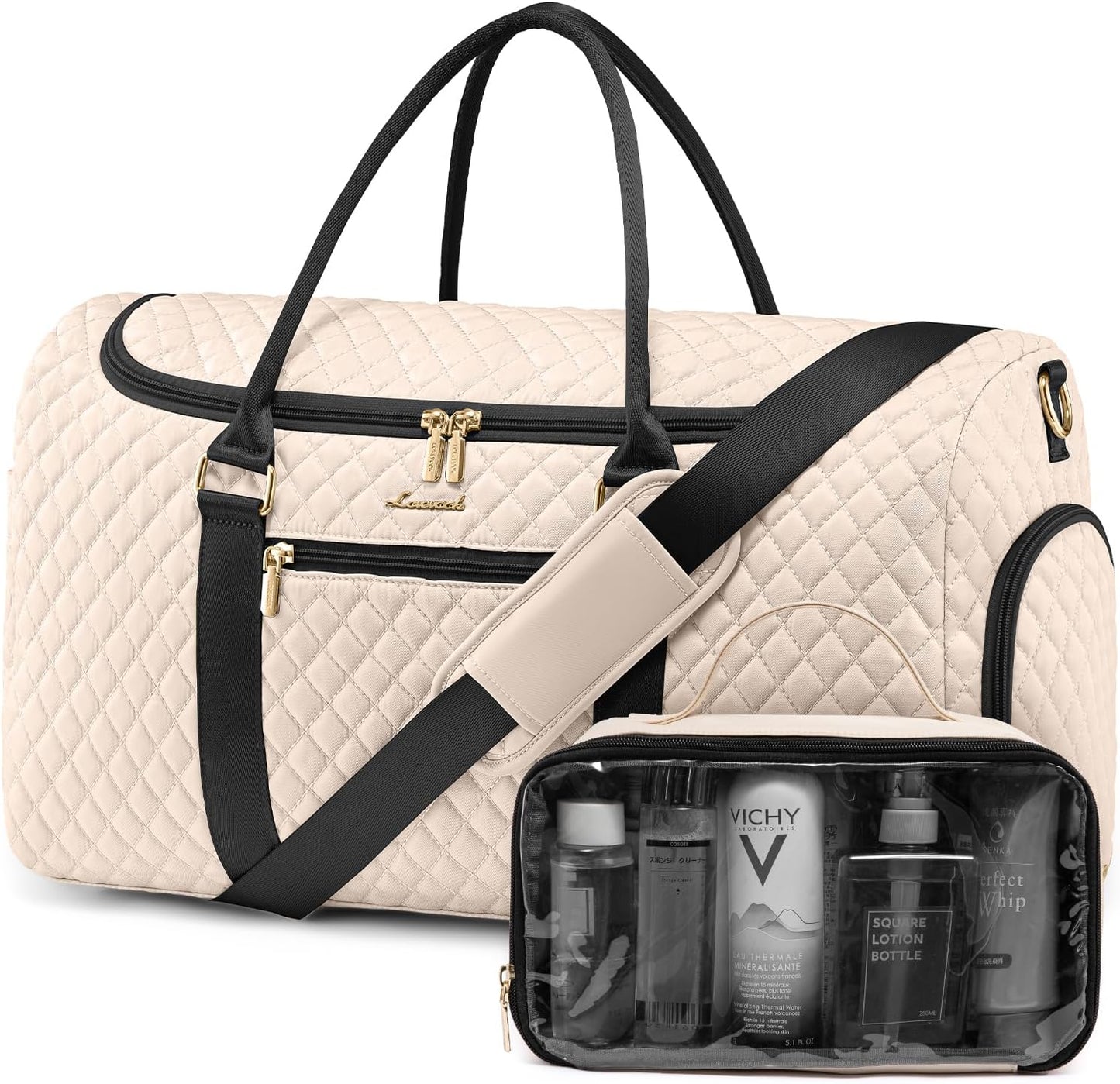 LOVEVOOK Travel Duffle Bag, 40L Weekender Overnight Bag with Toiletry Bag, Quilted Carry On Bag with Shoe Compartment, Gym Duffel Bag with Wet Pocket for Women, Hospital Bags for Labor and Delivery