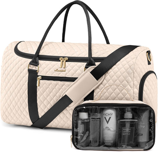LOVEVOOK Travel Duffle Bag, 40L Weekender Overnight Bag with Toiletry Bag, Quilted Carry On Bag with Shoe Compartment, Gym Duffel Bag with Wet Pocket for Women, Hospital Bags for Labor and Delivery