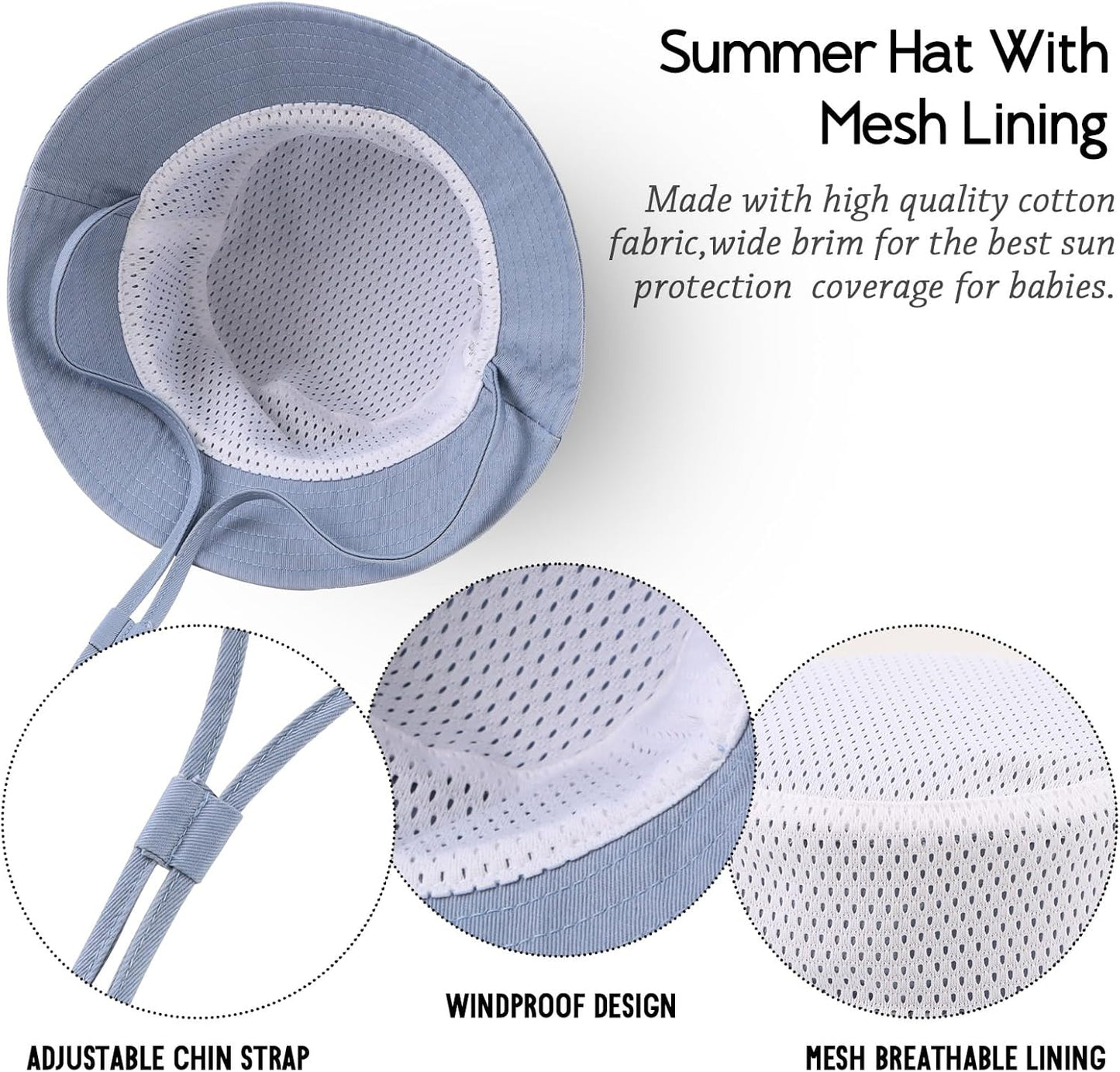 JANGANNSA Cotton Baby Sun Hat Infant Toddler Boys Girls Bucket Hats Summer Sun Protection Kids Beach Caps