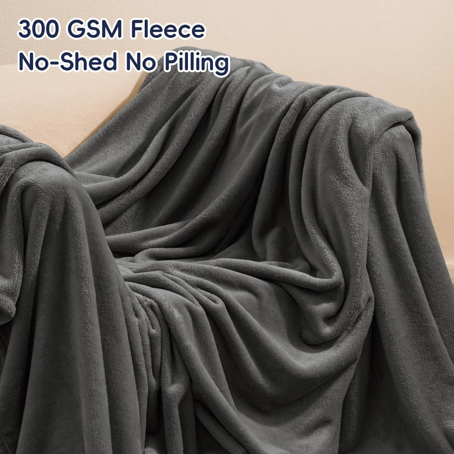 PHF Ultra Soft Fleece Blanket Twin Size, No Shed No Pilling Luxury Plush Cozy 300GSM Lightweight Blanket for Bed, Couch, Chair, Sofa Suitable for All Season, 66" x 90", Dark Grey