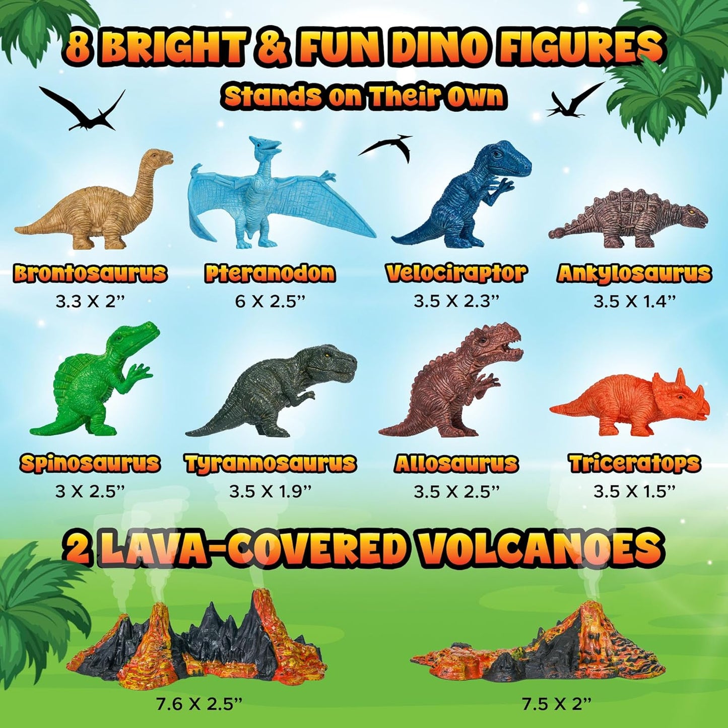 Dinosaurs Carry Case Set - with Play Scenery Inside, 8 Dinosaur Figures & 2 Volcanic Landscape | Toddler Toys for Kids 3-5