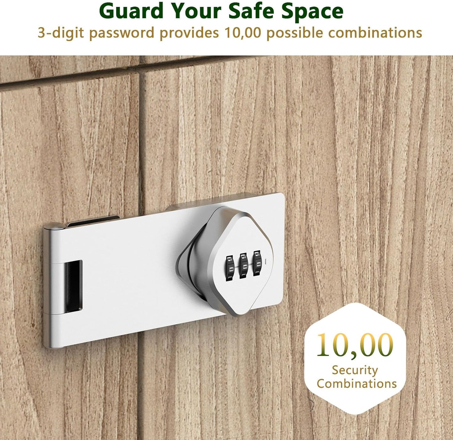 Cabinet with Combination Lock – Keyless Hasp Security, 3-Digit Code Sliding Barn Door Latch for Small Entries, Bathrooms, Refrigerators, Gardens (2, Silver)