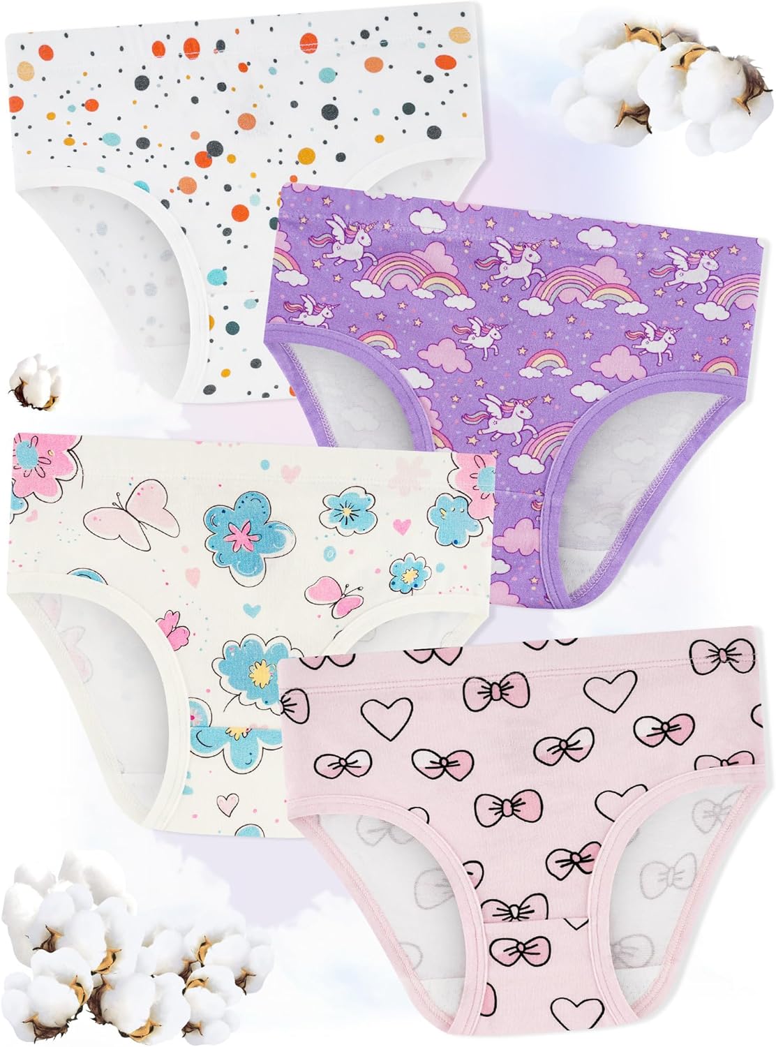 Girls' Underwear,Soft Cotton Tagless Panties for Toddlers' & Little Kids' Comfort,Breathable Briefs,8-Pack