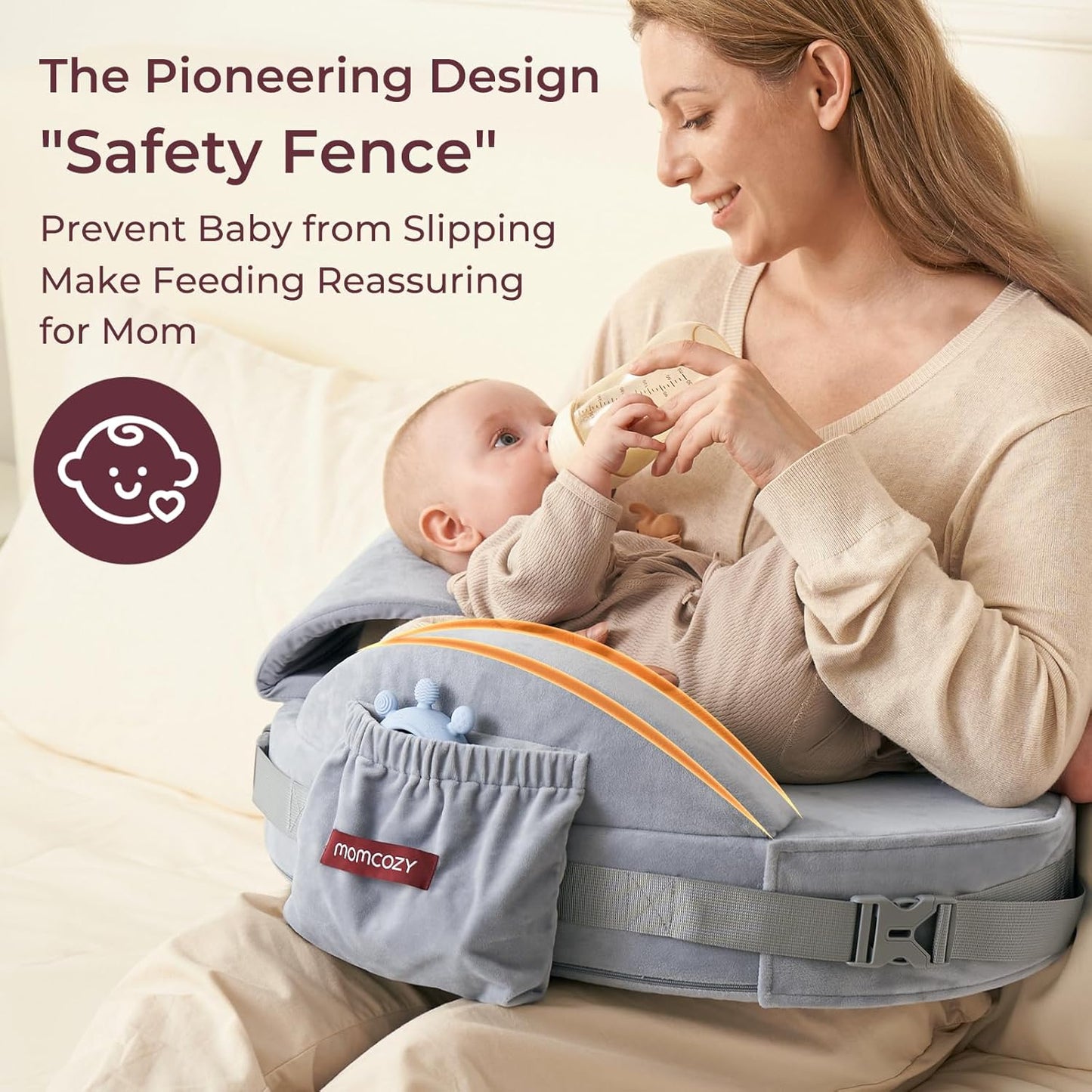 Momcozy CozyPro Nursing Pillow for Breastfeeding - All Around Ergonomic Comfort & Support - Pioneering Safety Fence - Plus Size Wider Feeding Pillow with Lumbar Support for Easier & Healthier Nursing