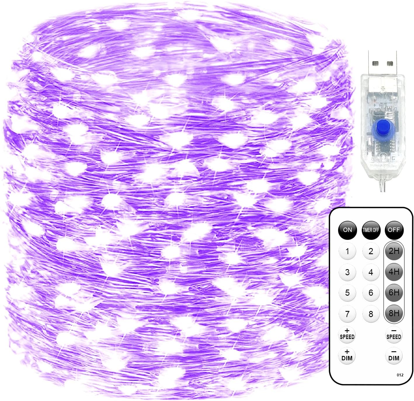 Fairy Lights 72ft 220 LED USB Twinkle String Lights Plug in Silver Wire Lights with Remote and Timer 8 Modes Outdoor Waterproof Starry Lights DIY Party Wedding Christmas Decoration（Purple）