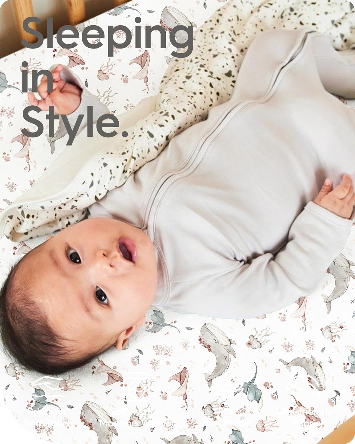 Pack and Play Sheets Fitted, Ultra Soft Mini Crib Sheets Girl, Pink Pack N Play Mattress Sheets Hypoallergenic and Soothing, Premium Jersey Playard Sheets, Safari Sea Animals, 2 Pack