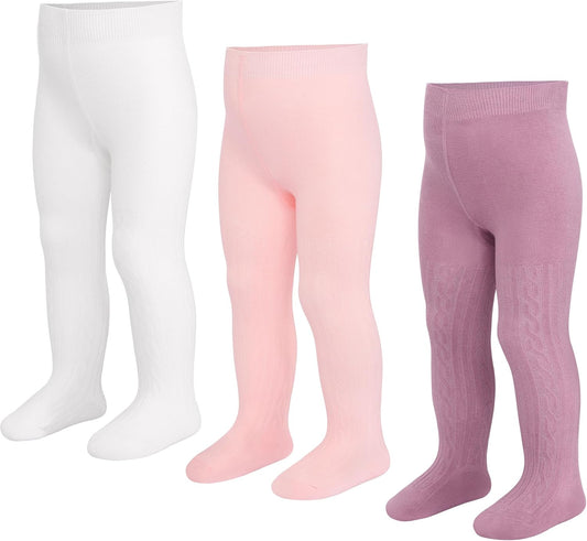 3 Pack Baby Girl Tights Cable Knit Leggings Stockings Cotton Pantyhose for Newborn Infant 6 Months-6 Years.
