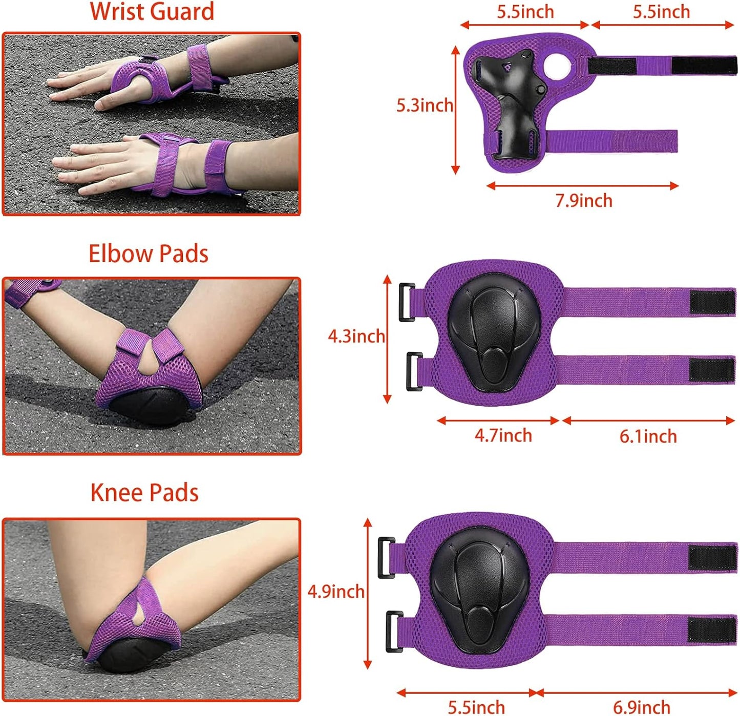 Kids Bike Helmet Set Adjustable for Children, Boys, Girls and Teenagers Aged 3-8 Years Includes Elbow, Knee, Wrist Guards Children's Helmet Protection Set for Bikes SkateboardsRollerskates