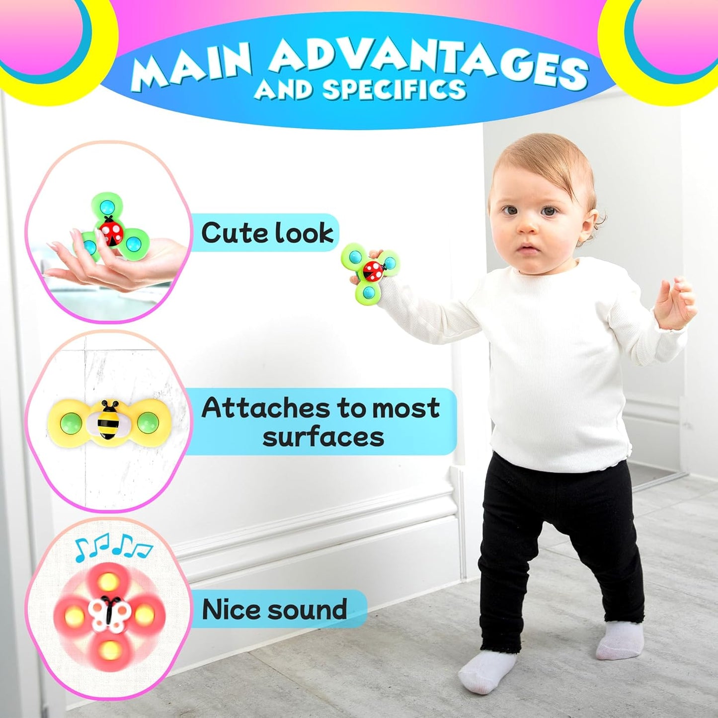 3Pcs Suction Cup Spinner Toy for Baby - Suction Fidget Spinner for Baby Bath Spinning Toy High Chair Toys with Suction Cups - Baby Suction Cup Toys for Babies Toddler Fidget Toys Suction Toys