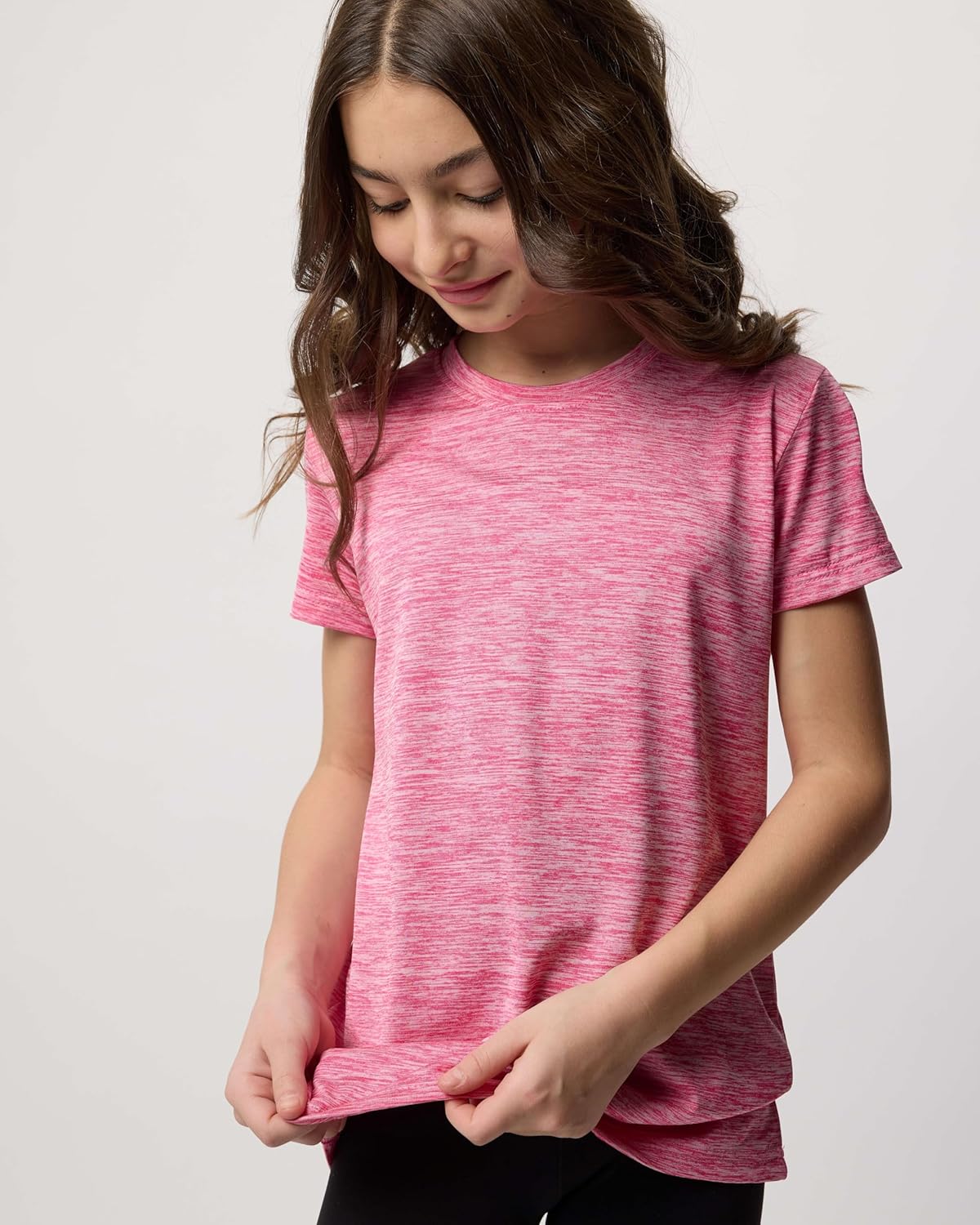 Real Essentials 5 Pack: Girls Short Sleeve Dry-Fit Crew Neck Active Athletic Performance T-Shirt