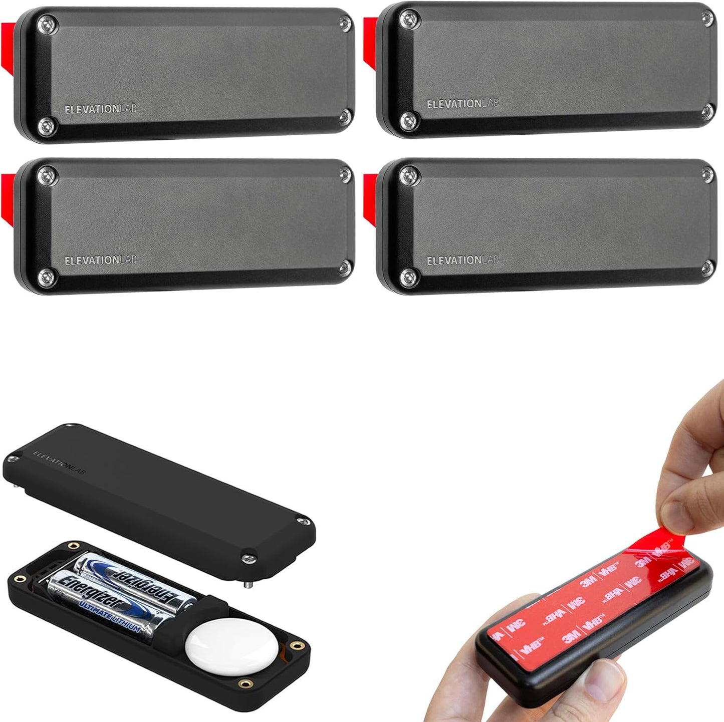 Elevation Lab AirTag 10-Year Extended Battery | Adhesive Mount | Uses AA Batteries - 14x More Capacity Than CR2032 | TimeCapsule | Waterproof, CR 2032 Battery Replacement (4-Pack)