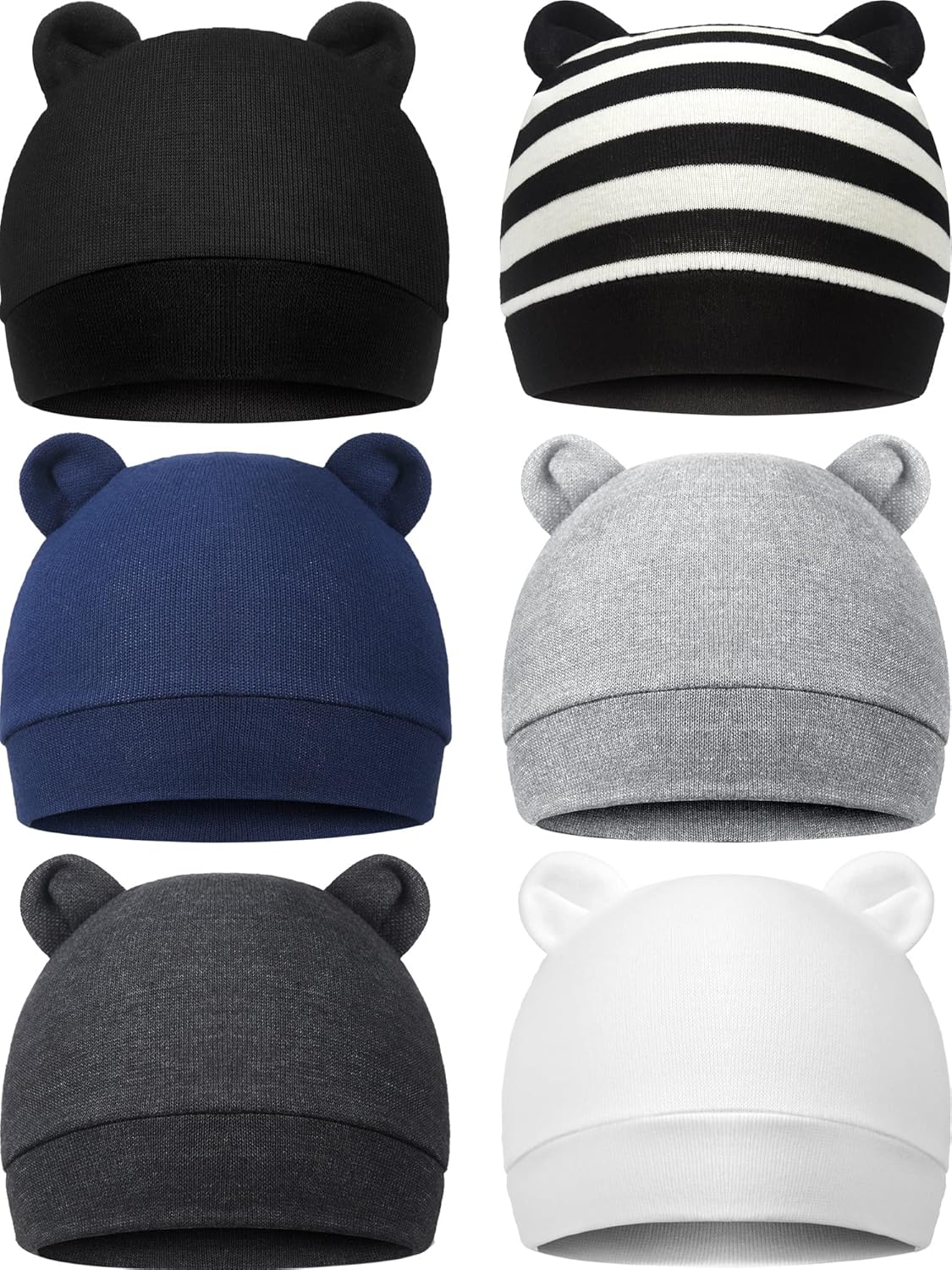 Geyoga 6 Pieces Newborn Baby Hat Bear Ears Infant Caps Baby Boy Girl Toddler Hats Infant Beanie Caps for 0-3 Months