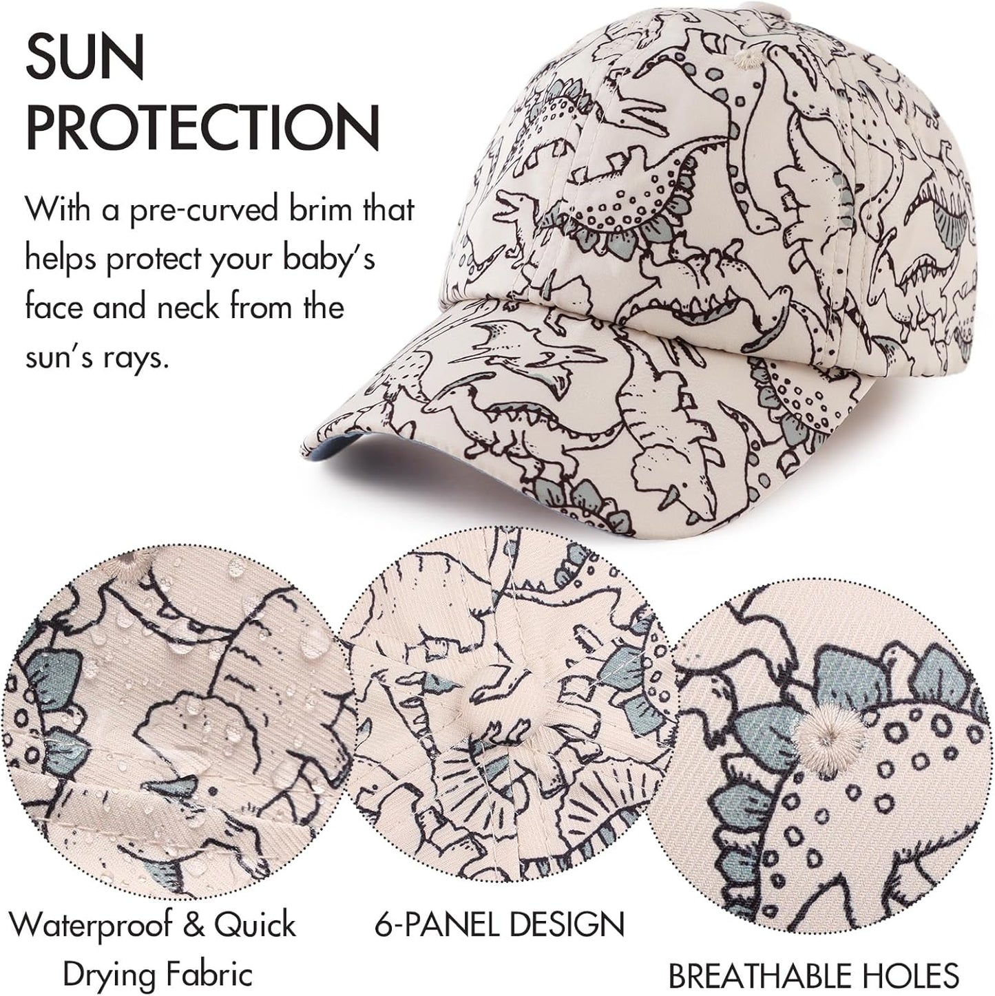 JANGANNSA Dinosaur Boys Girls Caps Embroidery Baby Baseball Caps Cotton Infant Toddler Kids Hat Spring Summer Autumn 2-6Y