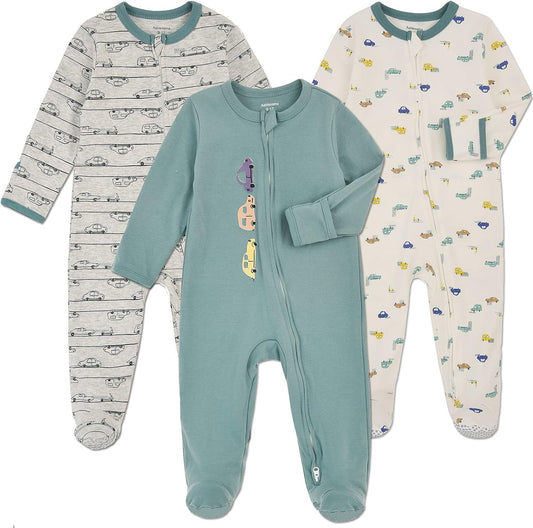 Aablexema Baby Footie Pajama with Mitten Cuffs, Double Zipper Infant Cotton clothes Sleeper Pjs, Footed Sleep Play