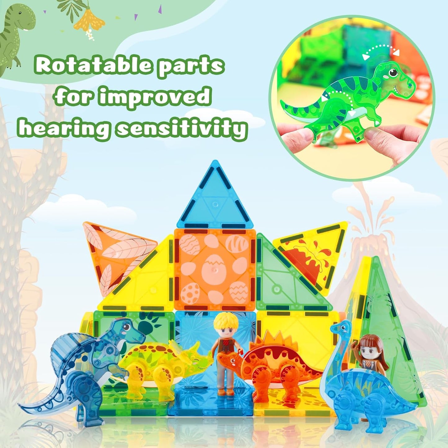 Dinosaur Magnetic Tiles,Animals Magnet Building Blocks Toys Dino World,3D STEM Educational Magnet Tiles for Boys Girls Kids Age 3 4 5 6 7 8