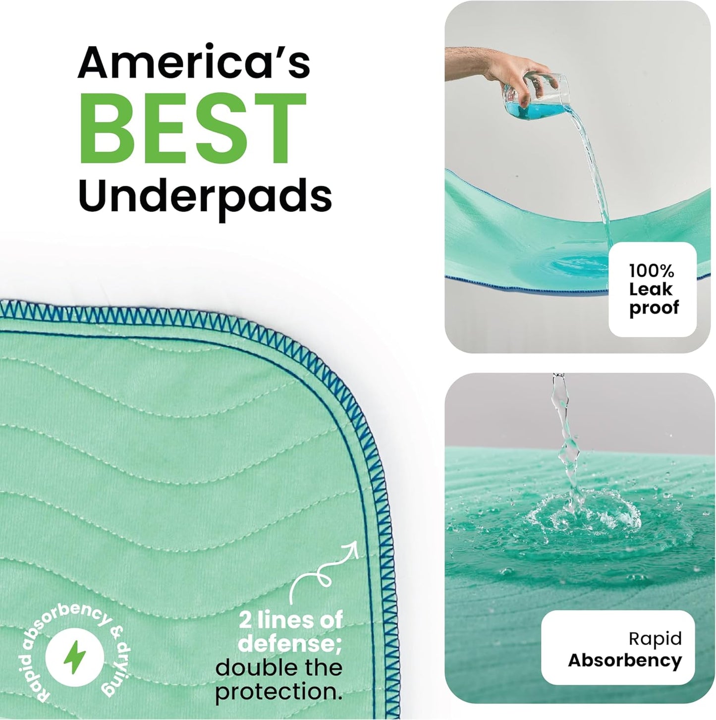 IMPROVIA® Washable Underpads, 34" x 36" (Pack of 2) - Heavy Absorbency Reusable Bedwetting Incontinence Pads for Kids, Adults, Elderly, and Pets - Waterproof Protective Pad for Bed, Couch, Sofa, Floor