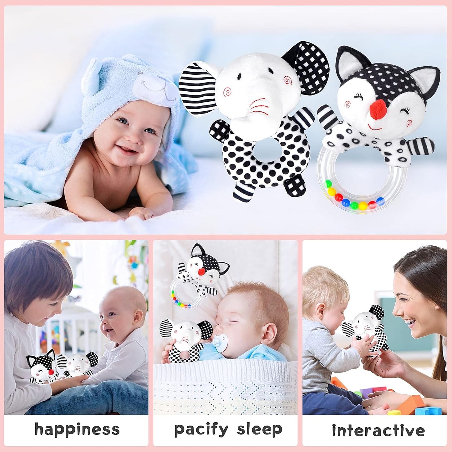 Baby Rattles 0-6 Months Newborn Toys Infant Toys 0-6 Months Rattles for Babies 0-6 Months Baby Toys 0-6 Months, Black and White High Contrast Baby Toys for 0 3 6 9 12 Months (Baby Rattles)