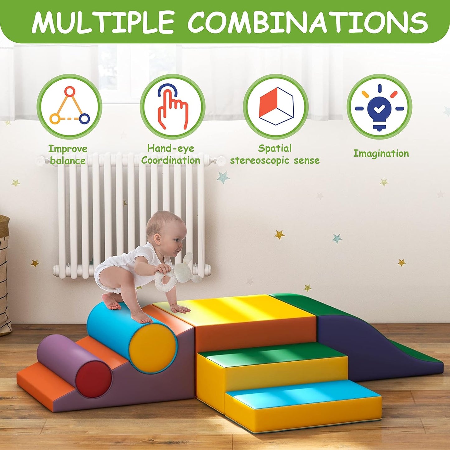 Toddler Foam Climbing Set Indoor - Kids Climb & Crawl Soft Activity Playset - Toddler Climber Gymnastics Equipment for Walking in Balance