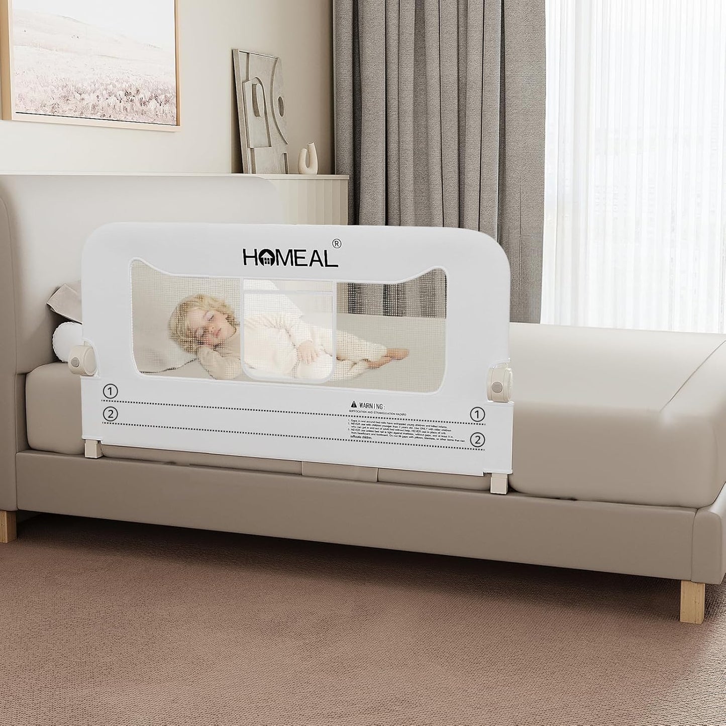HOMEAL Bed Rail for Toddlers, 32in Swing Down Toddler Bed Rails with U-Shape Base, Foldable Baby Bed Rail Guard for Twin, Full, Queen, King Beds, Bed Rail for Baby, White