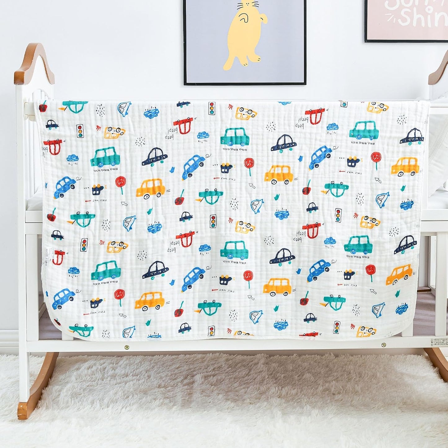 Luxury Muslin Baby Blanket, Cozy Swaddle, 6-Layer Cotton Receiving Blanket for Newborn Infant, 59x43 Inch Lightweight Breathable Crib Blanket, Nursery Stroller Toddler Quilt, Car Family