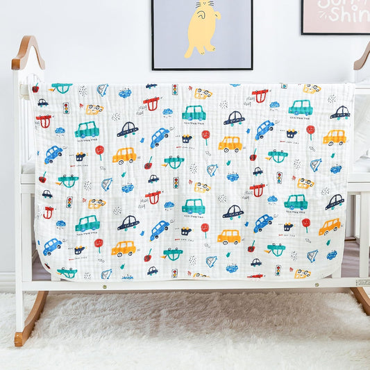 Luxury Muslin Baby Blanket, Cozy Swaddle, 6-Layer Cotton Receiving Blanket for Newborn Infant, 59x43 Inch Lightweight Breathable Crib Blanket, Nursery Stroller Toddler Quilt, Car Family