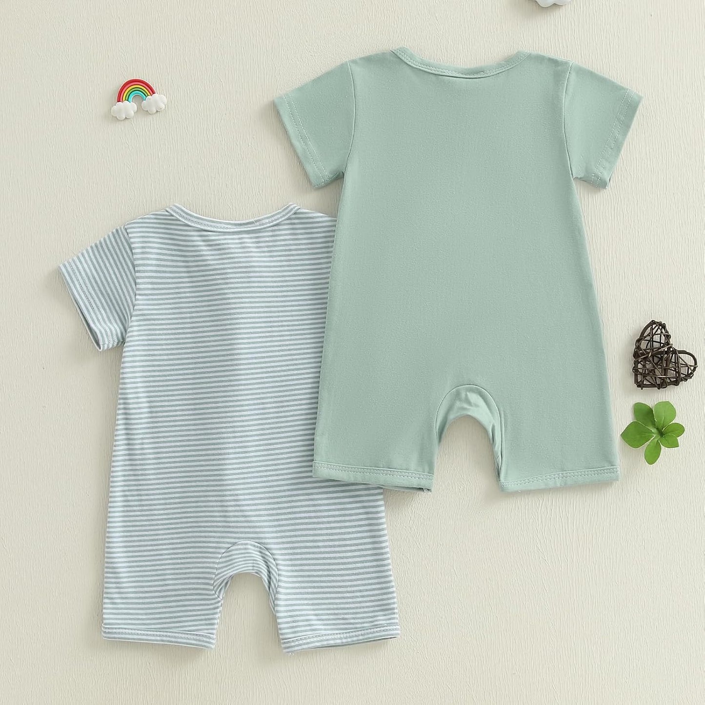 Merqwadd Baby Boy Girl 2 Pack Romper Short Sleeve Zipper Jumpsuit Plain Summer Clothes