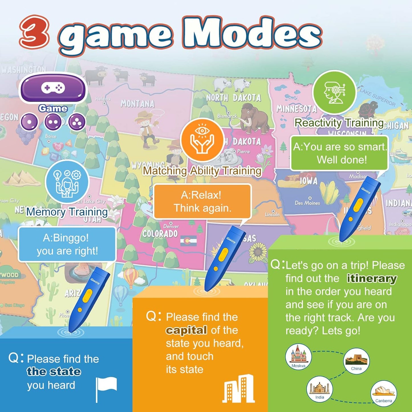 Bilingual Interactive for Kids Talking USA Map for Kids Learning, Geography Toys Games Educational Electronic Map Christmas Personalized Gift/Toys for 4 5 6 7 8 9 10 Year Old Girls/Boys