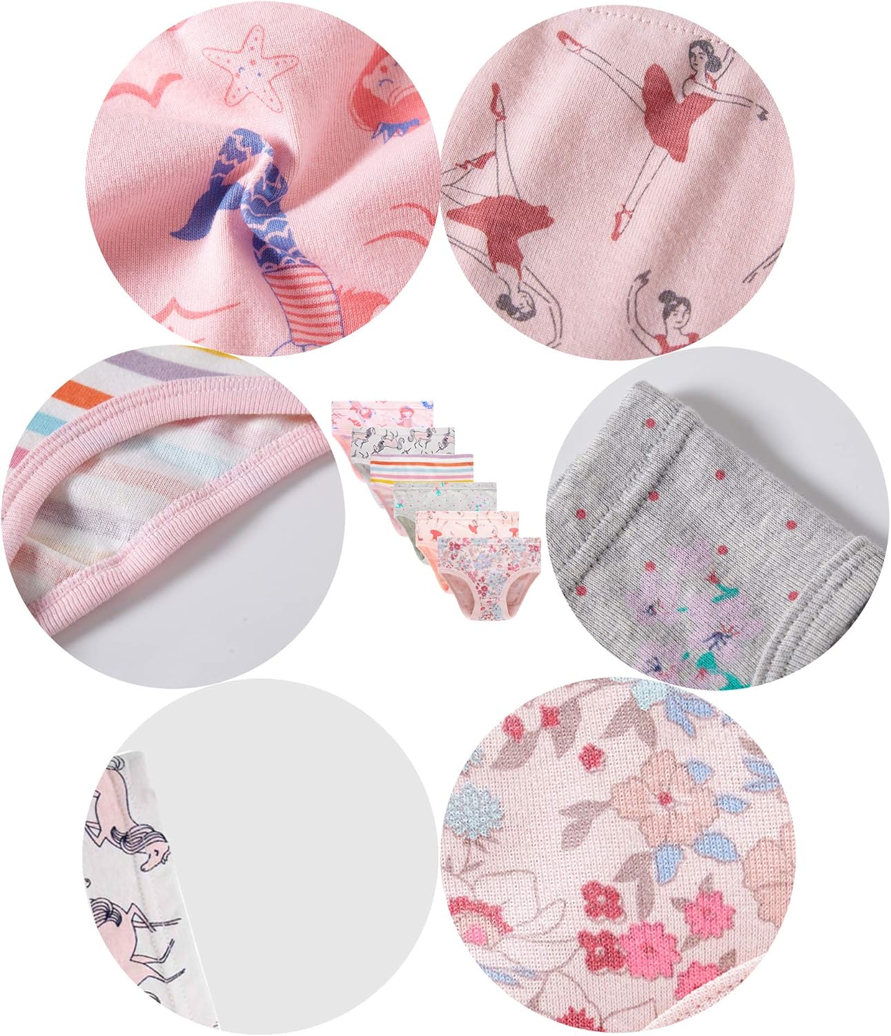 Cadidi Dinos Little Girls' Soft Cotton Underwear Kids Cool Breathable Comfort Panty Briefs Toddler Undies(Pack of 6)