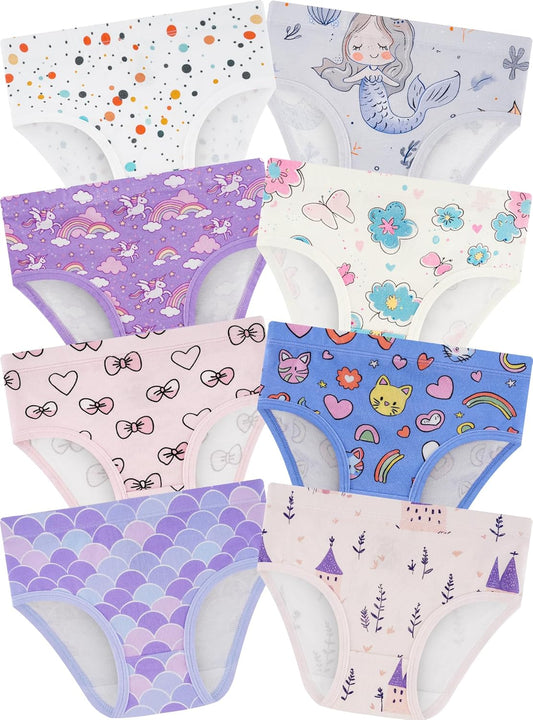 Girls' Underwear,Soft Cotton Tagless Panties for Toddlers' & Little Kids' Comfort,Breathable Briefs,8-Pack