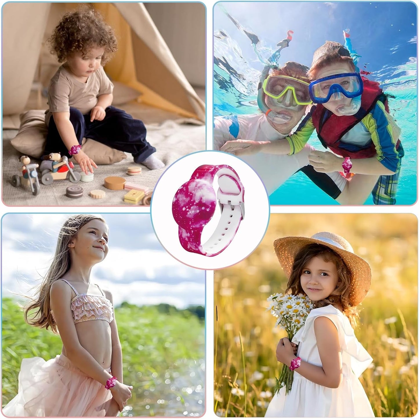 Waterproof AirTag Bracelet for Kids, Soft Silicone Air Tag Hidden Holder Case Compatible with Apple Airtag, Adjustable Anti-Lost Printed Strap GPS Traker for Toddler Child(Starry Sky Purple)