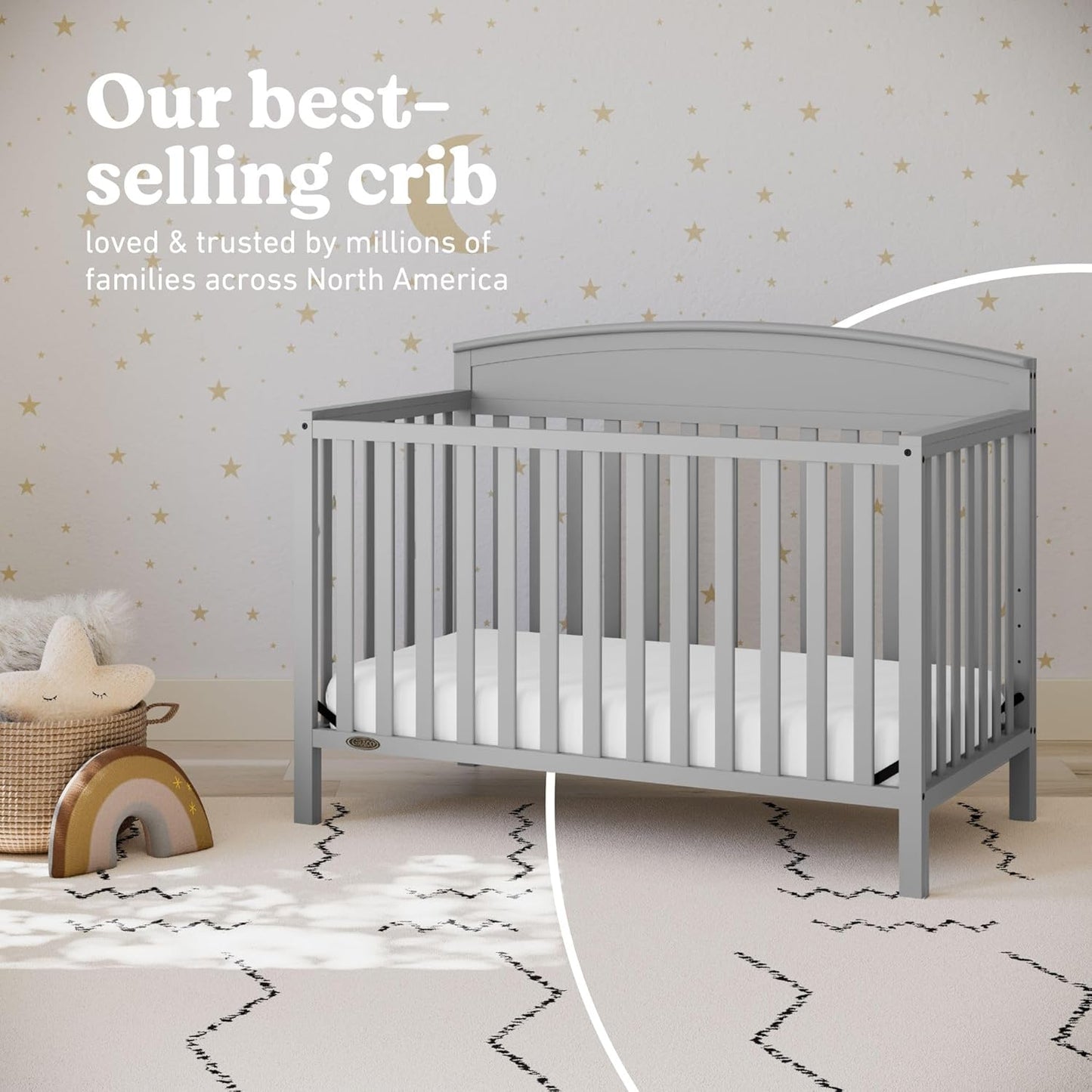 Graco Benton 5-in-1 Convertible Crib (Pebble Gray) – GREENGUARD Gold Certified, Converts from Baby Crib to Toddler Bed, Daybed and Full-Size Bed, Fits Standard Full-Size Crib Mattress