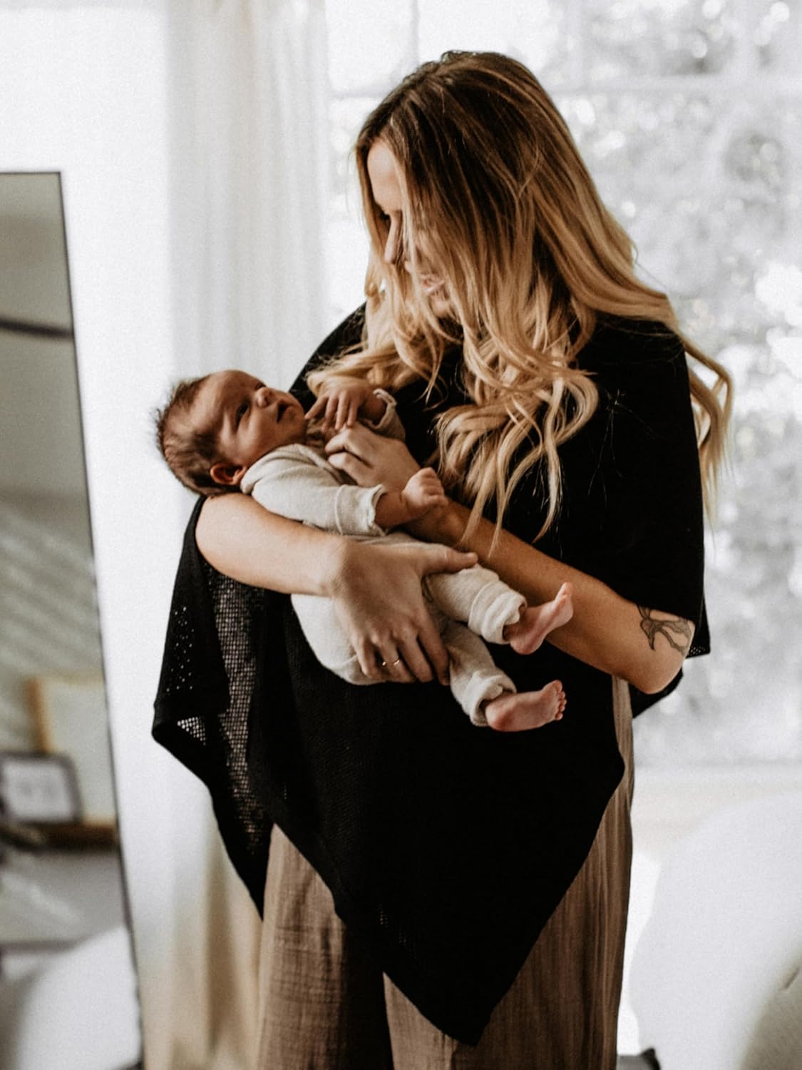 We are Amma | The Cocoon™ - Newborn Essentials Must Haves: Nursing Cover for Breast Feeding Essentials | Nursing Sweater Used as Breastfeeding Cover (Black, One Size)