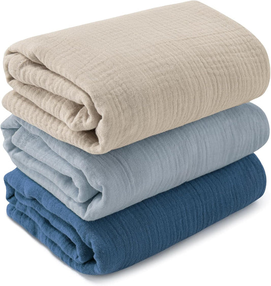 Muslin Swaddle Blankets for Newborn, 3 Pack Breathable Soft Receiving Blanket, Large 38 x 40 inches Swaddle Wrap Burping Clothes Diapers, Essentials Infant Shower Items, Toddler Gift (Graceful Colors)