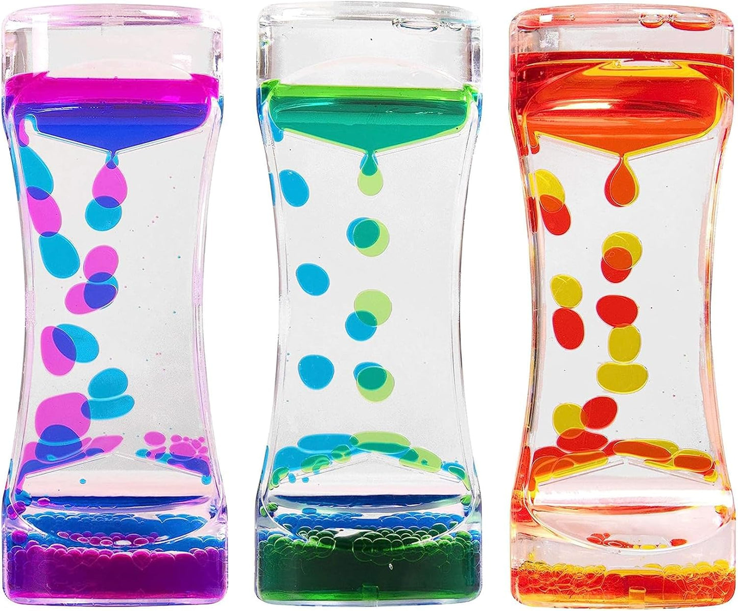 Liquid Motion Bubbler for Kids and Adults - Hourglass Liquid Bubbler/Timer for Sensory Play Toys, Fidget Toy and Stress Management (3 Pack)