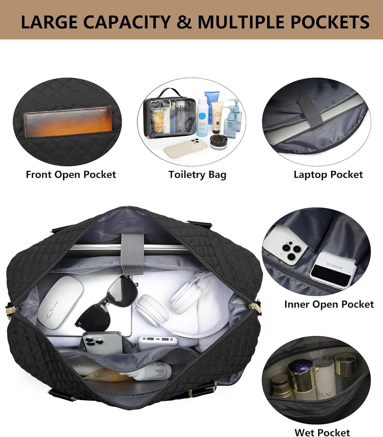 Weekender Tote Travel Duffle Bag - Carry on Bag with Toiletry Bag Overnight Bag with Shoe Compartment Gym Duffel Bag with Wet Pocket Mommy Hospital Bags for Labor and Delivery