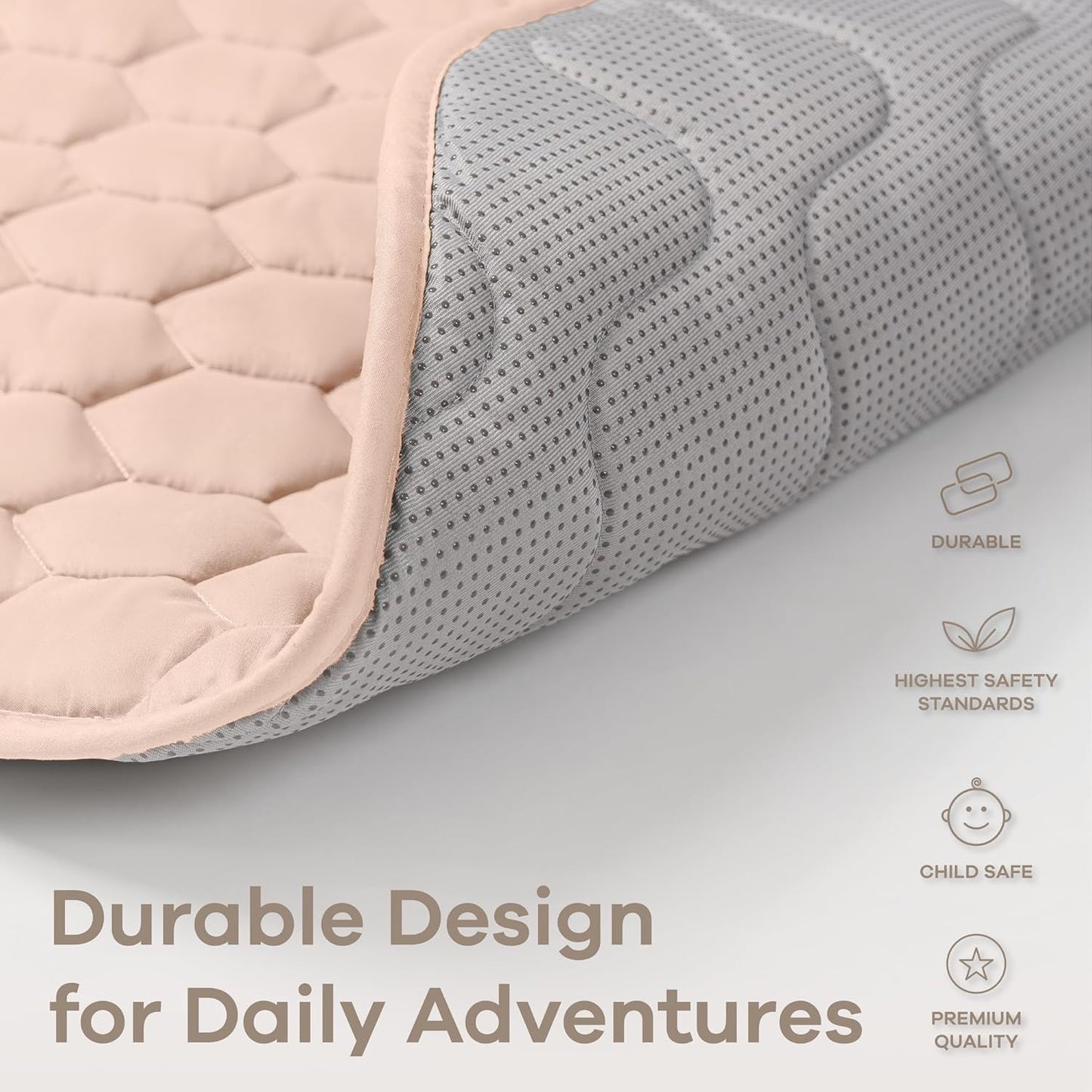 Comfy Cubs Rectangle Kids Play Mat - Medium 48 x 72 inches Soft Quilted Baby Floor Mat with Non-Slip Bottom - Plush Design for Toddlers Playtime and Relaxation - Comfortable and Durable - Blush