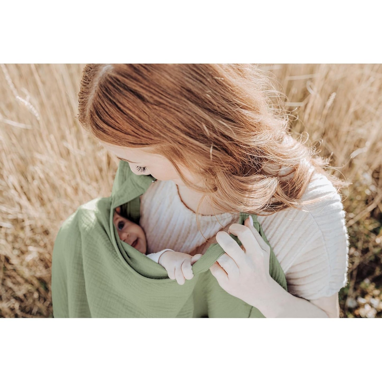 Konssy Muslin Nursing Cover for Baby Breastfeeding, Breathable 100% Cotton Breastfeeding Cover with Rigid Hoop for Mother Nursing Apron, Multi-use Carseat Canopy (Sage)