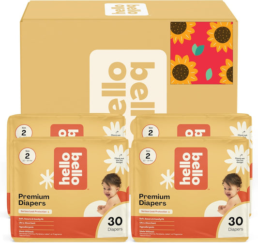 Hello Bello Diapers, Size 2 (10-16 lbs) Flower Child, 120 Count Value Pack of Premium Disposable Baby Diapers, Hypoallergenic with Soft, Cloth-Like Feel
