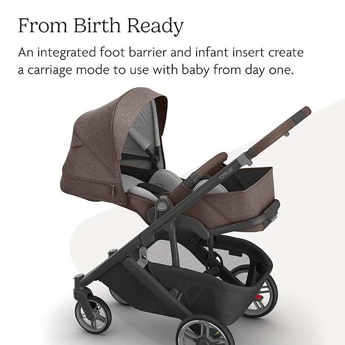 UPPAbaby Cruz V3 Stroller - from Birth + Car Seat Compatible - Full-Size, Reversible Seat - Infant Insert, Bug and Rain Shields Included - Owen (Mocha Mélange/Carbon Frame/Chestnut Leather)