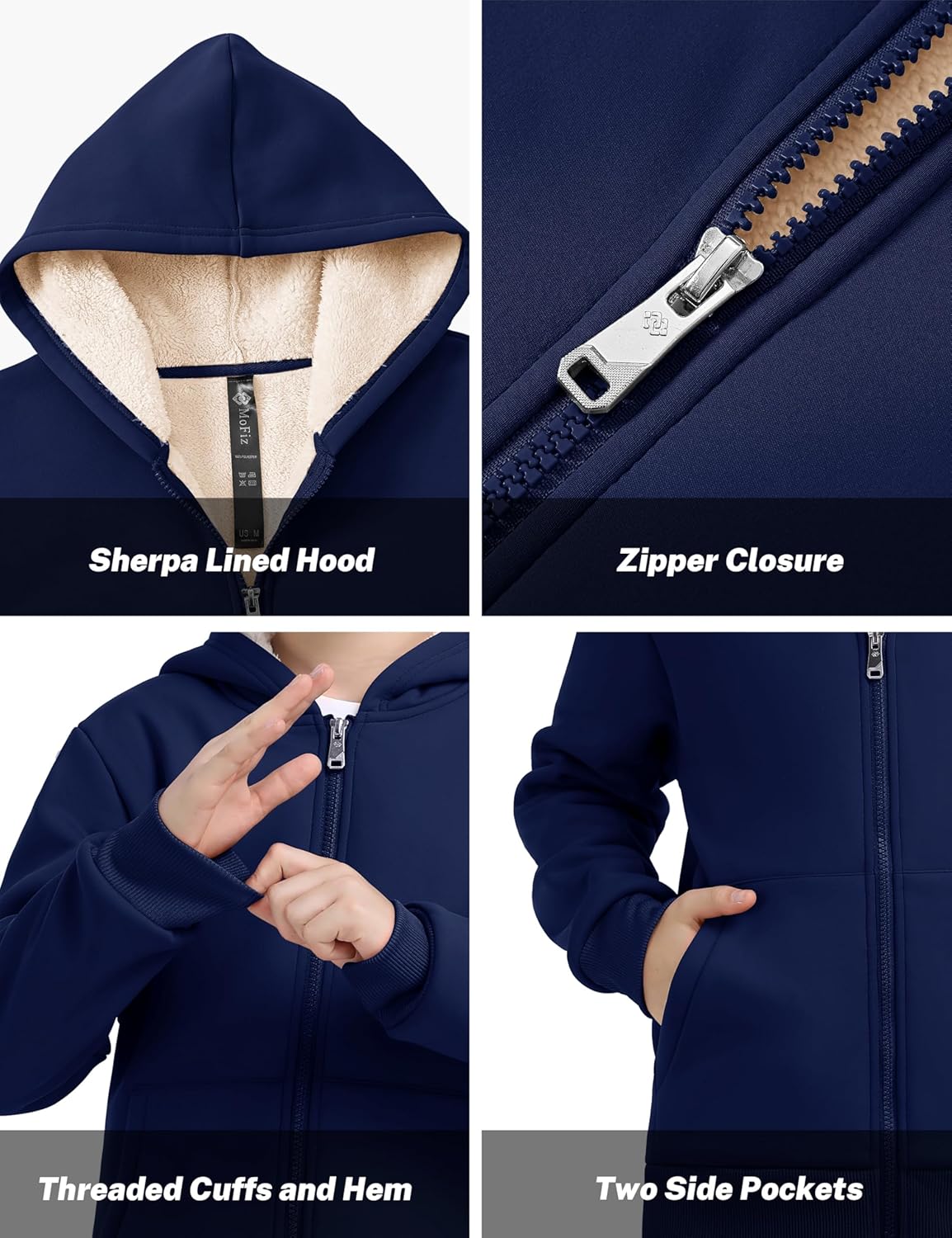 MoFiz Kids Fleece Jackets Sherpa Lined Hoodie Jacket Hooded Zip up Sweatshirt Coats for Boys Girls Winter Casual Outerwear