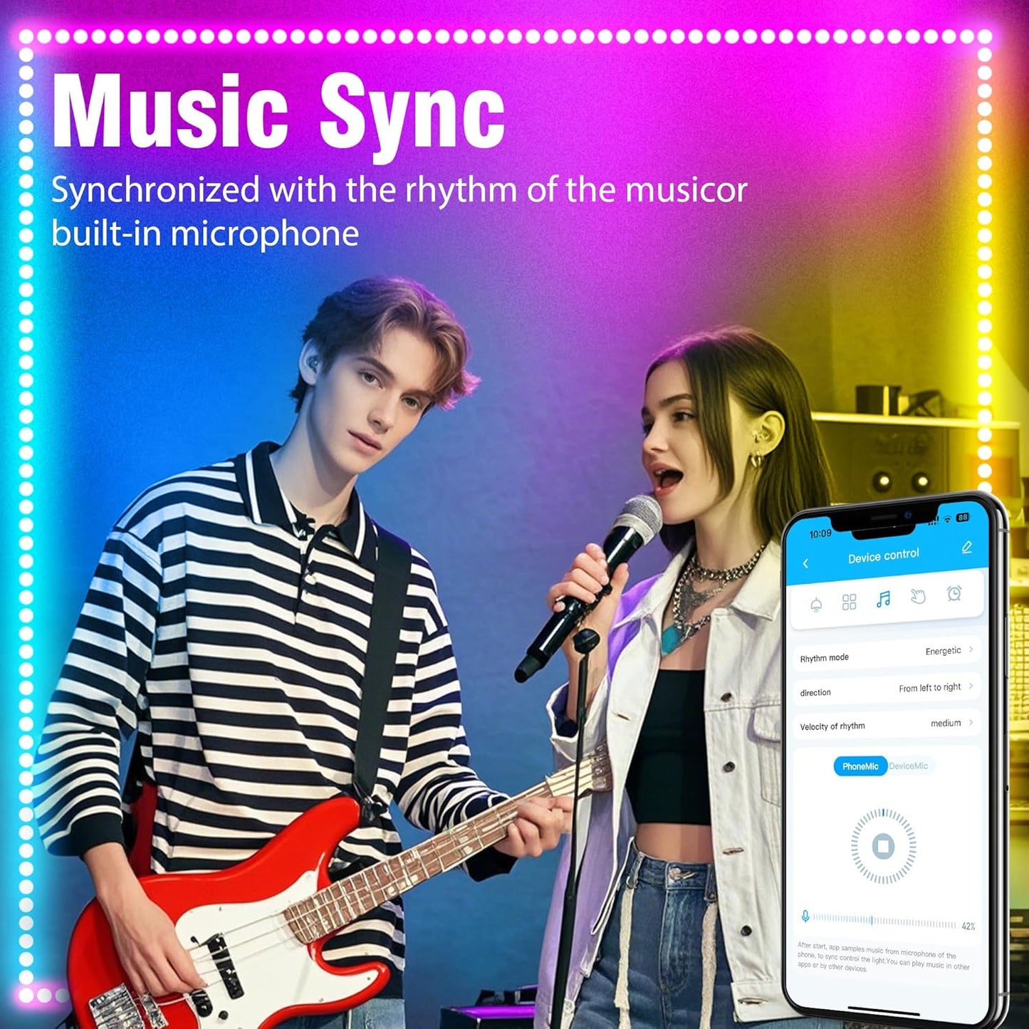 VOLIVO Led Strip Lights 200ft,App Controlled Bluetooth Led Light Strip Sync with Music, Color Changing Lighting for Bedroom, Home Decoration