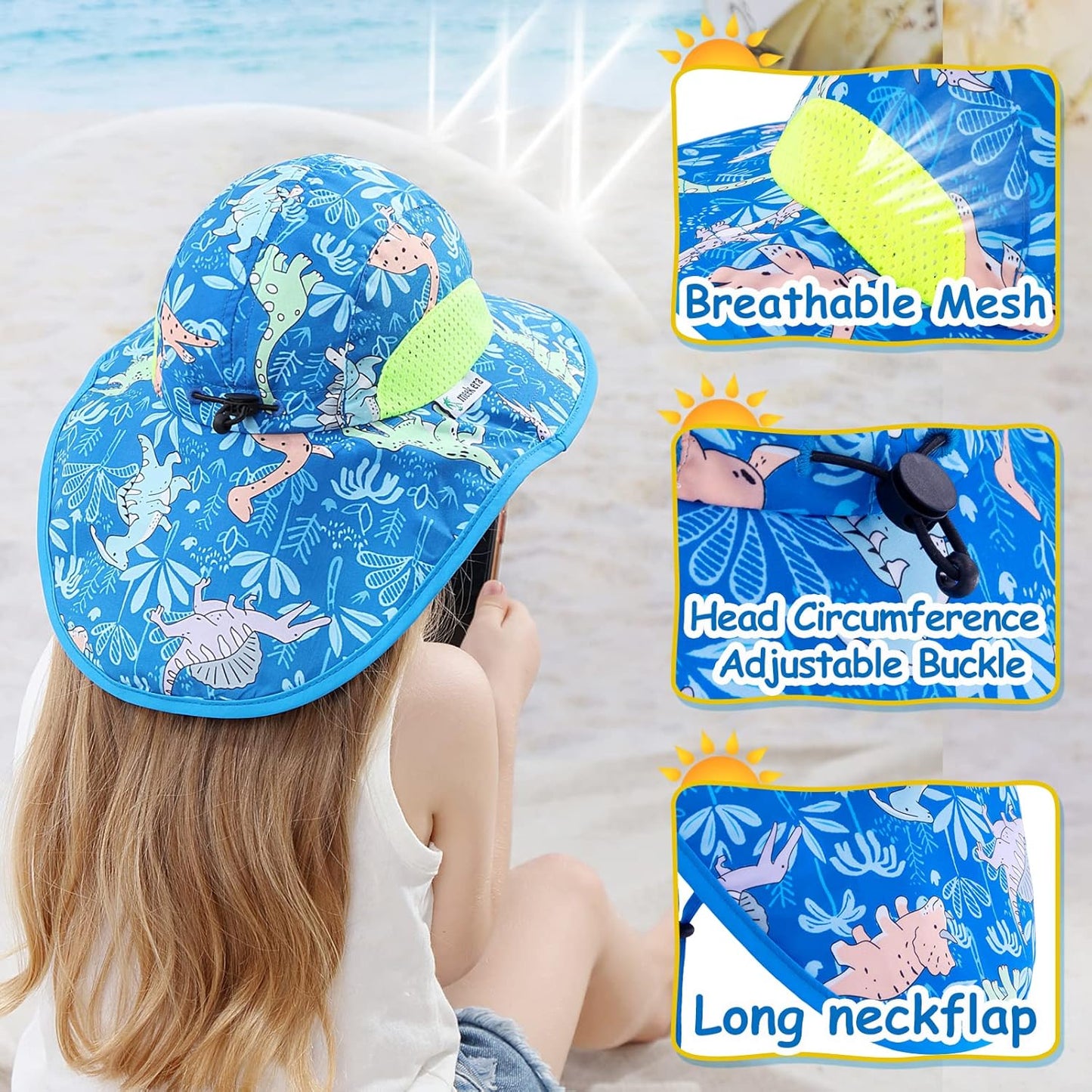 XIAOHAWANG Girls Sun Hat Baby Beach Hats Boys UPF 50+ Kids Summer Protection Cap Toddler Breathable Caps Wide Brim Neck Flap