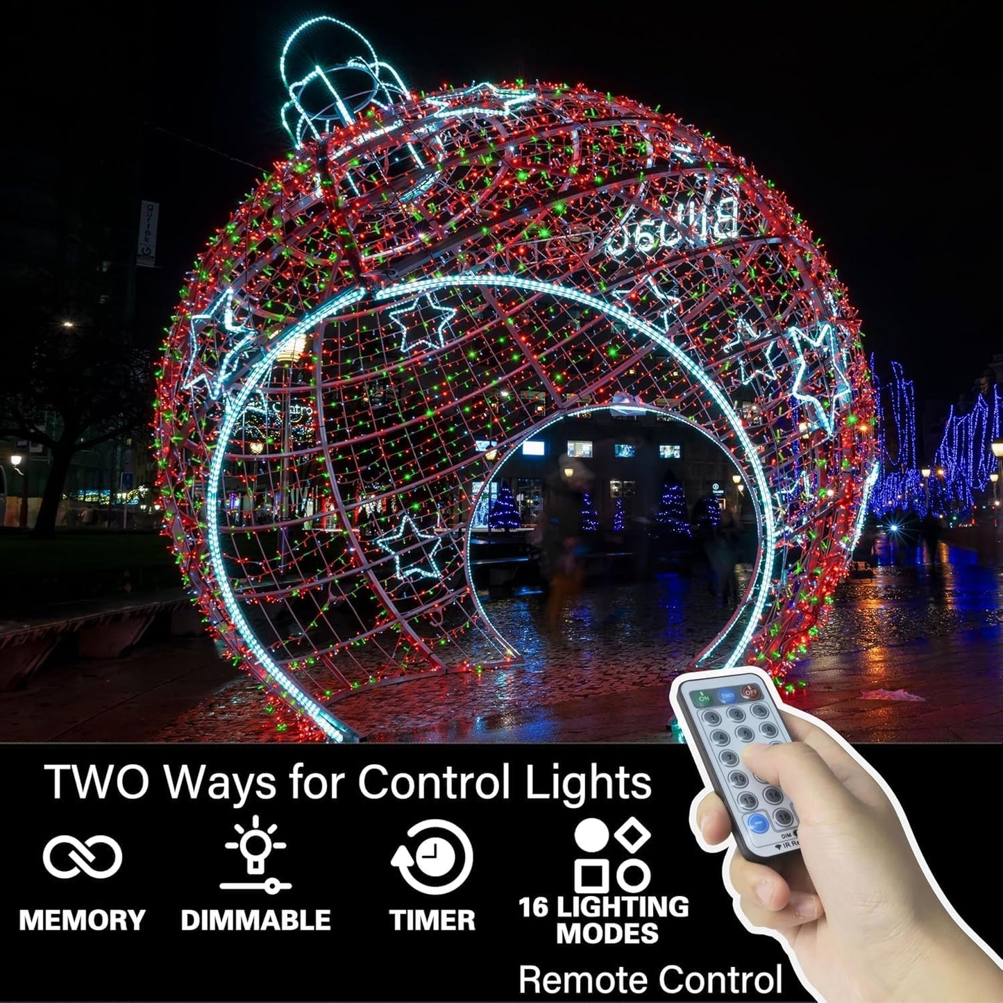 33ft Christmas Decorative Mini Lights, 100 LED Green Wire Fairy Starry String Lights Plug in, 16 Lighting Modes, for Indoor Outdoor Xmas Tree Wedding Party Decoration (Red+Green)