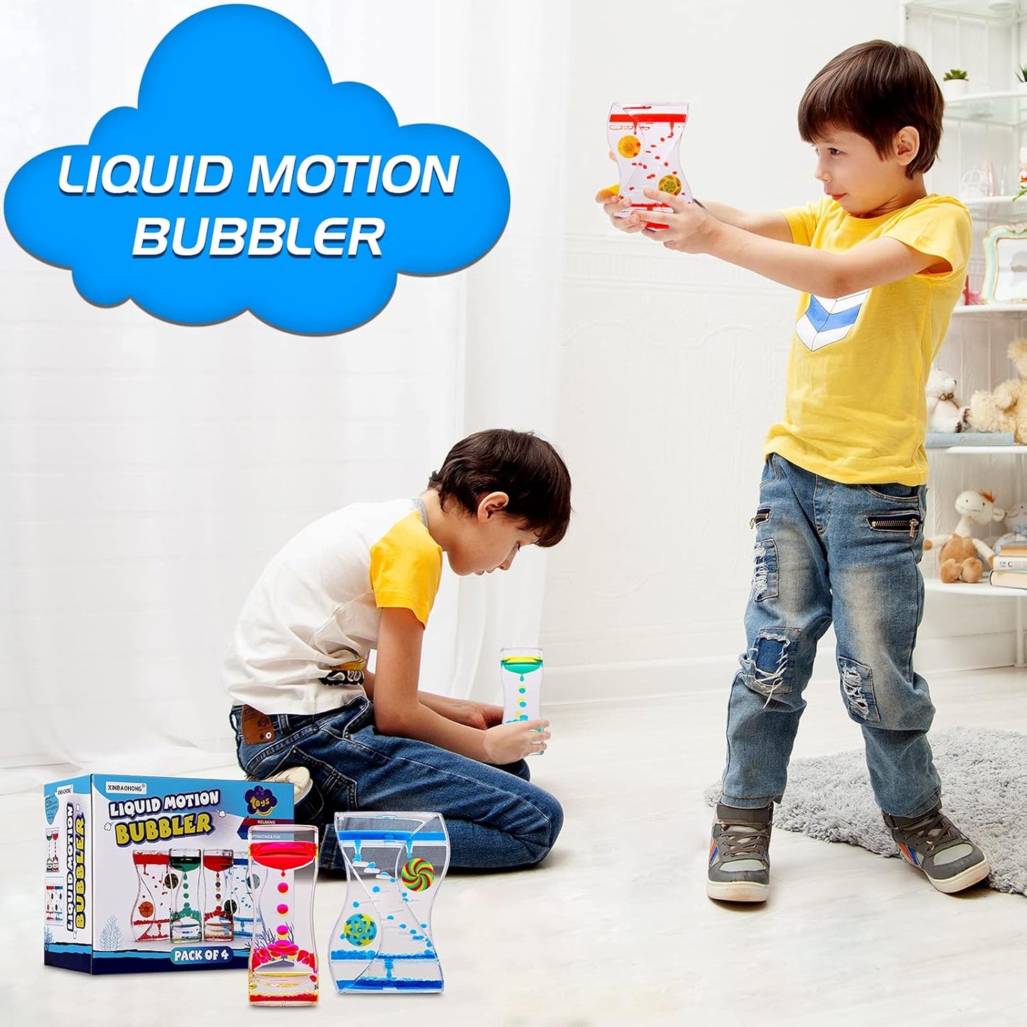 XINBAOHONG Liquid Motion Bubbler Sensory Toy for Kids and Adults 4-Pack，Calming Stress Relief Fidget Toys for ADHD Autism, Office Desk Decor