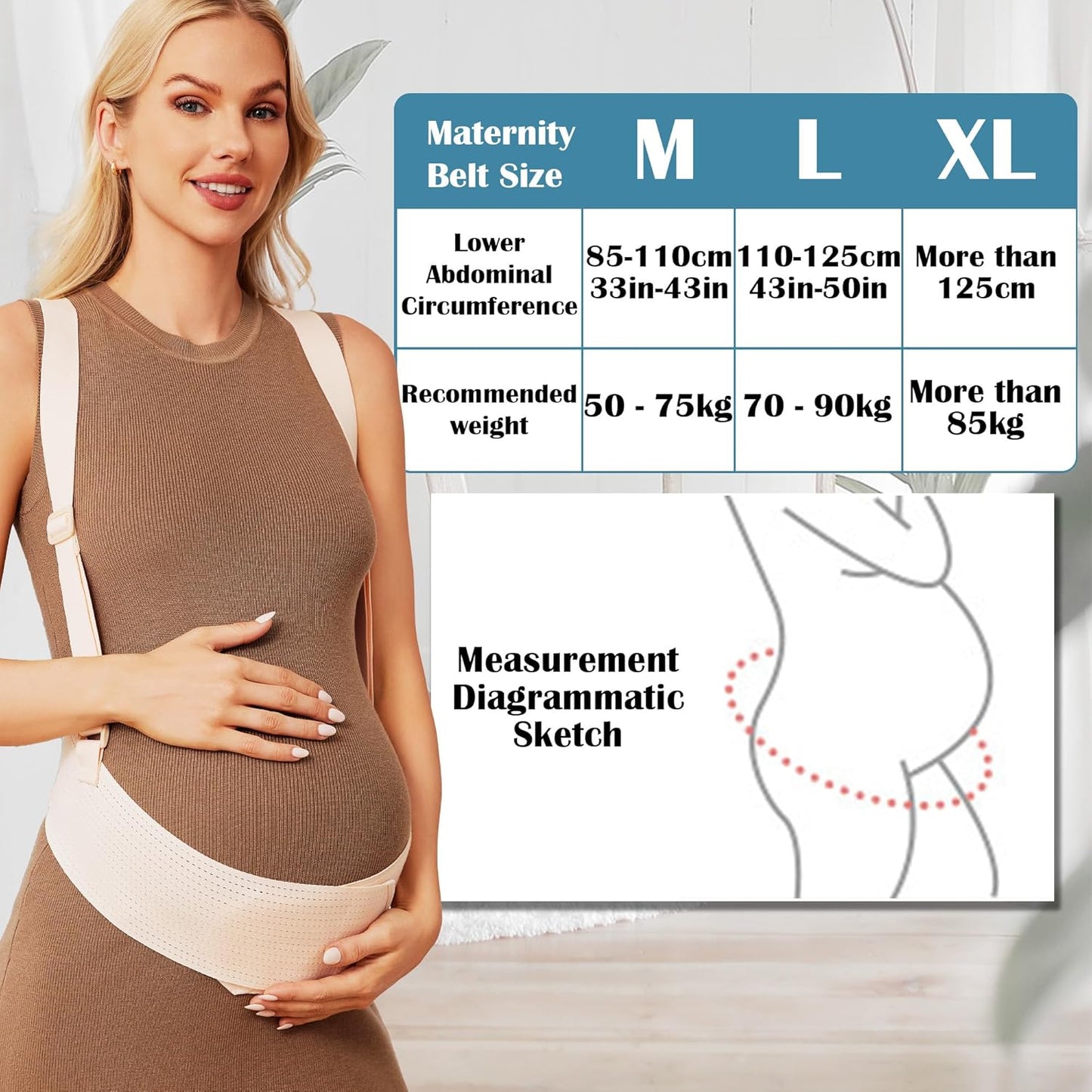 Belly Bands for Pregnant Women, Breathable Pregnancy Belly Support Belt with Adjustable Straps, Back Support, Pelvic Support Belt for Pregnancy (Beige, Medium)