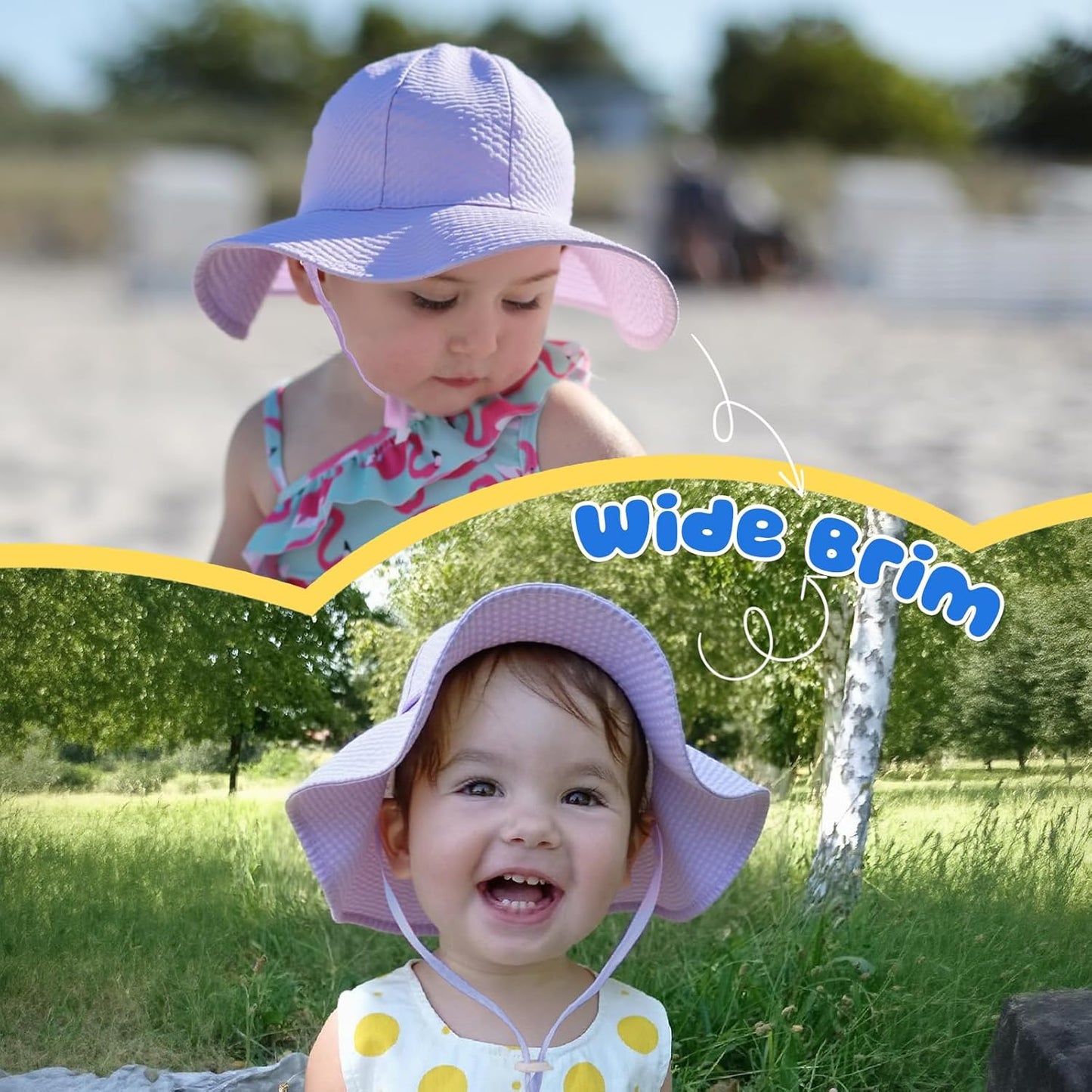 HONGTEYA Baby Sun Hat Toddler Girl Beach Hat Adjustable Outdoor Summer Hat UPF 50+ Sun Protection Wide Brim Infant Kids