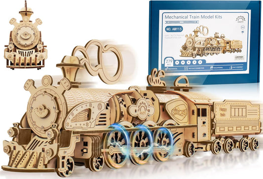 3D Wooden Puzzle for Adults, Wooden Train Crafts Vehicle Building Model, Rechargeable Electric Drive, DIY Wooden Mechanical Steam Train Model Set, 3D Wooden Puzzles Birthday Present for Adults Teens