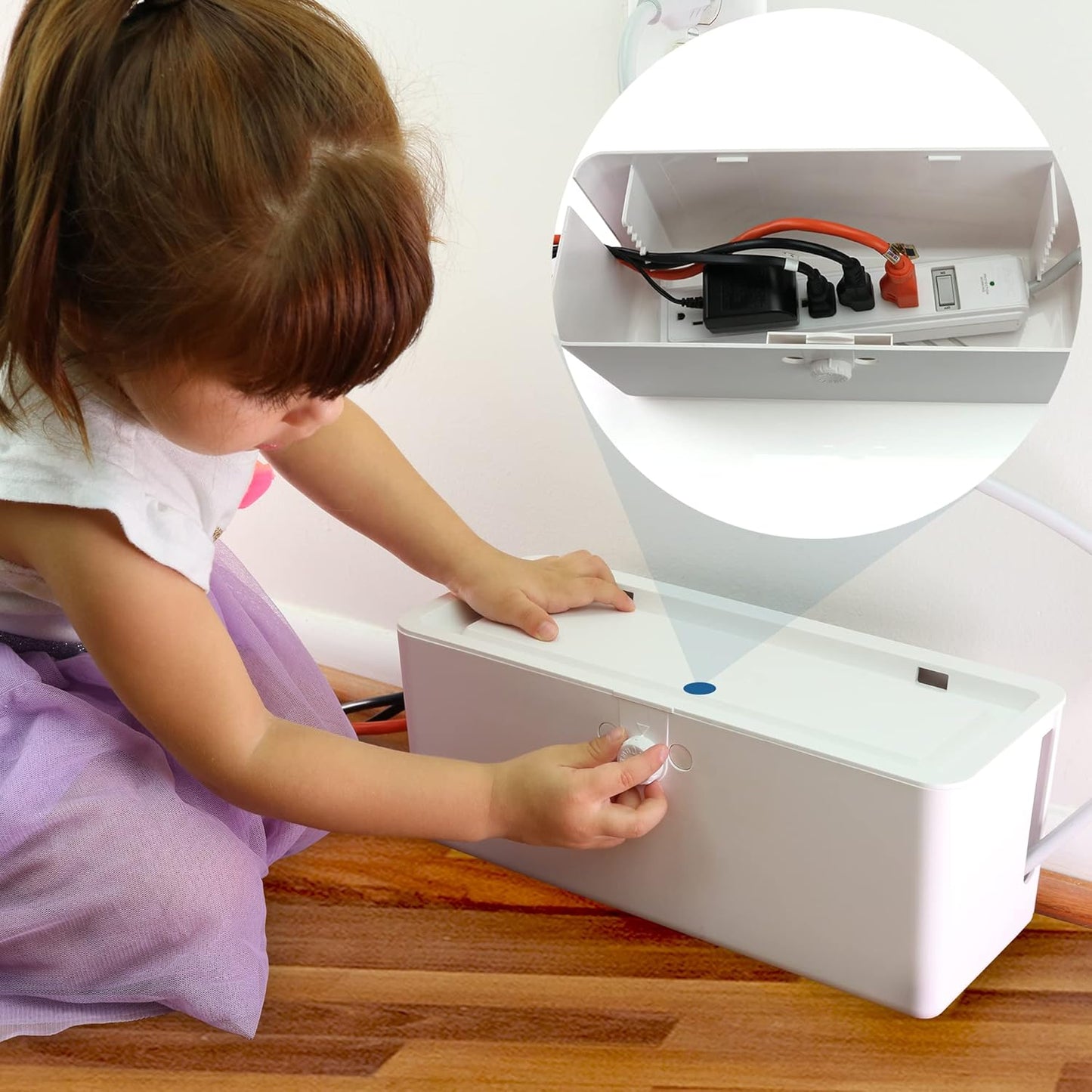 Power Strip Cover Box - Effectively Baby Proofs Power Strip with Patented Dual Lock. Convenient Side Openings for Cords & Cables. Protects Small Hands & Fingers