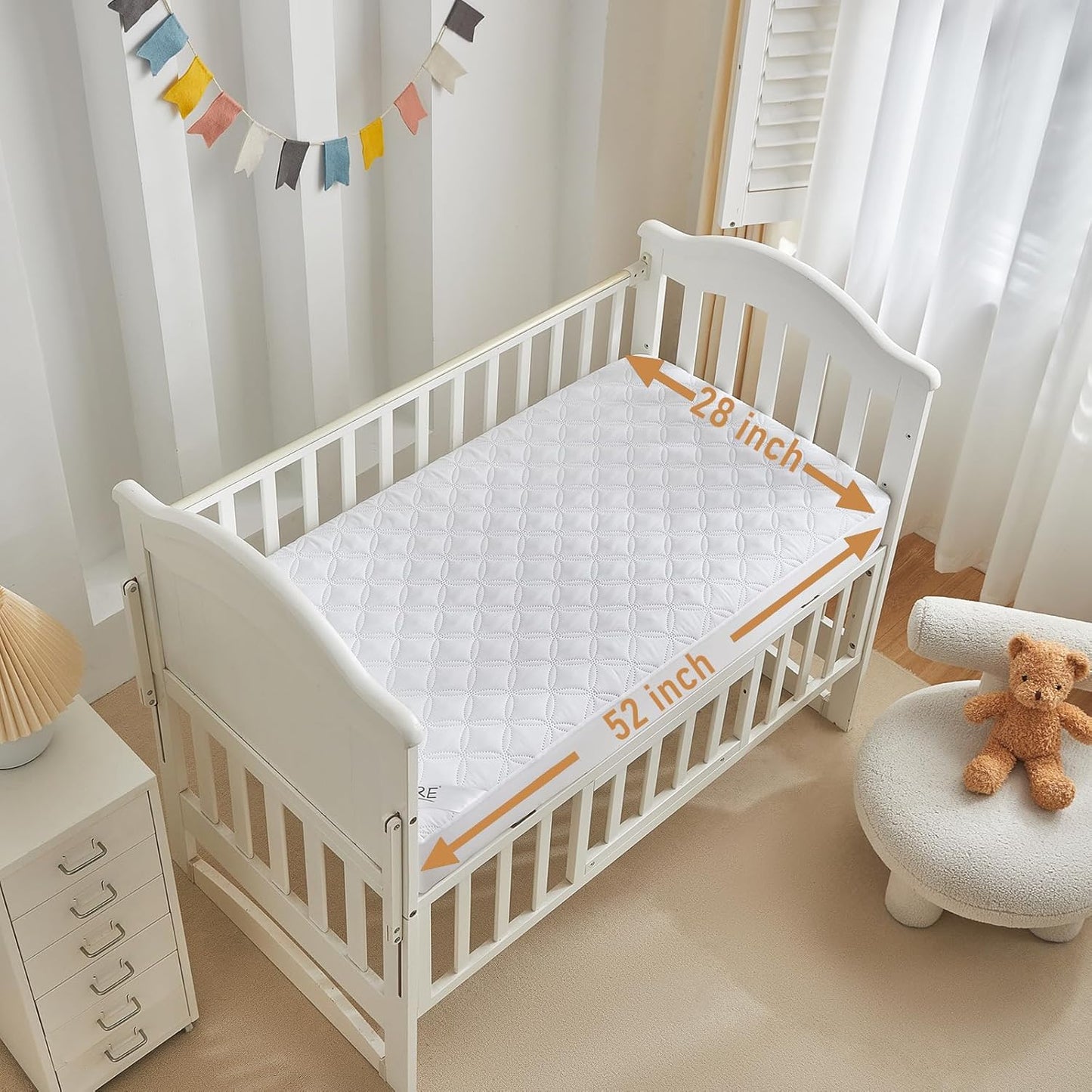 BEDLORE Waterproof Mattress Protector Crib, 2 Pack Soft Mattress Pad, Noiseless Machine Washable Mattress Cover, Ultimate Protection for Your Baby's Crib Toddler Bed (52''x28'')